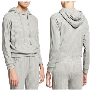 Enza Costa Brushed Rib Knit Hooded Sweatshirt Grey NWT